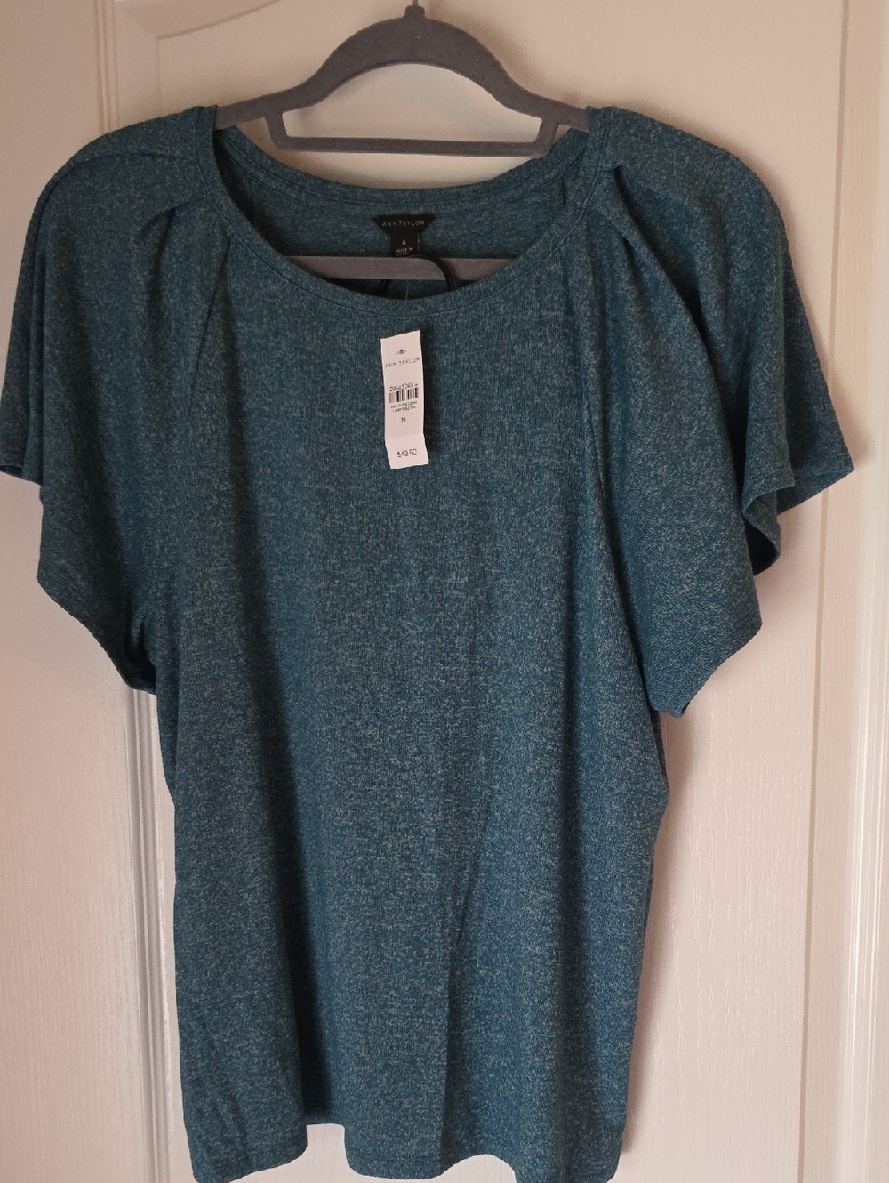 Ann Taylor Teal Flutter Sleeve Women's Top with Subtle Texture